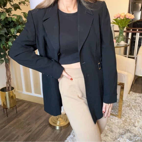 Escada Margarethe Ley Wool Fitted Belted Black Blazer Evening Jacket Party Vtg M - Picture 4 of 15